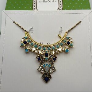 Stella & Dot Stone Tile Gold and Blue Necklace